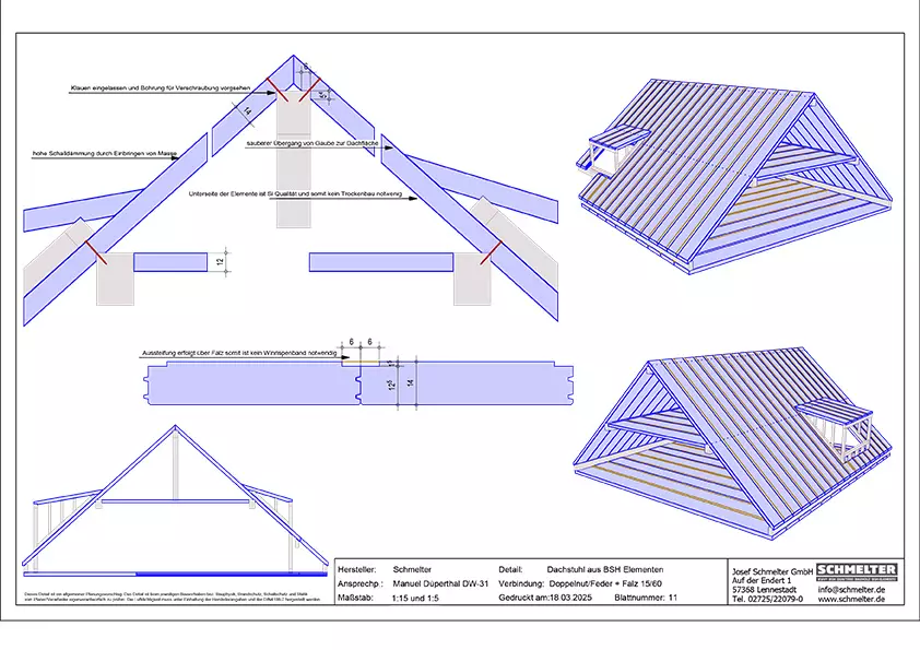 Details eines Dachstuhl aus BSH-Elementen